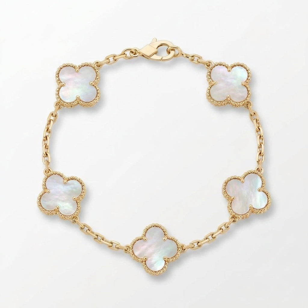 Pulsera trébol dorado blanco