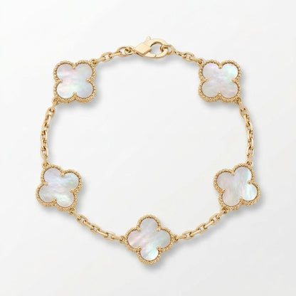 Pulsera trébol dorado blanco