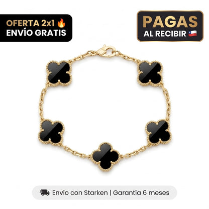 Pulsera trébol negro y dorado, oferta 2x1 con envío gratis