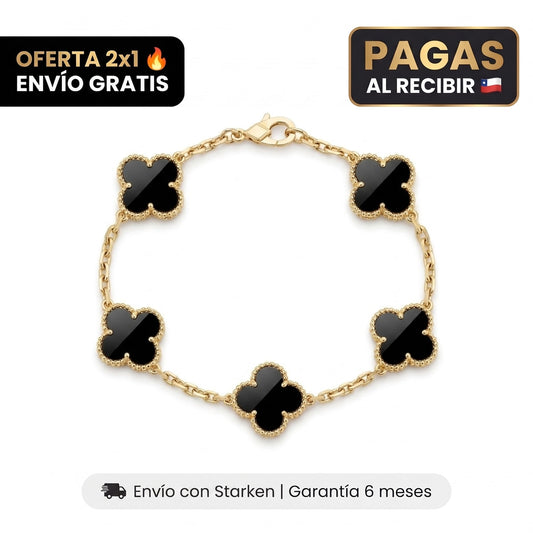 Pulsera trébol negro y dorado, oferta 2x1 con envío gratis