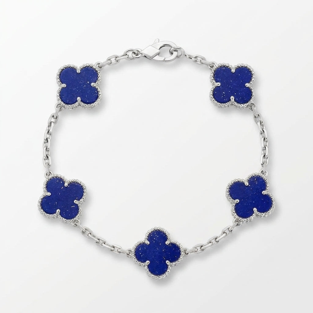 Pulsera trébol plateado azul