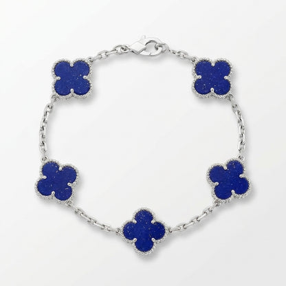 Pulsera trébol plateado azul