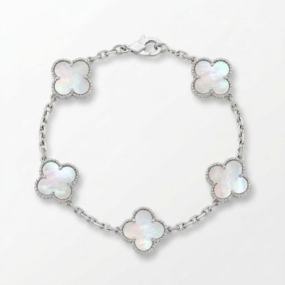 Pulsera trébol plateado blanco
