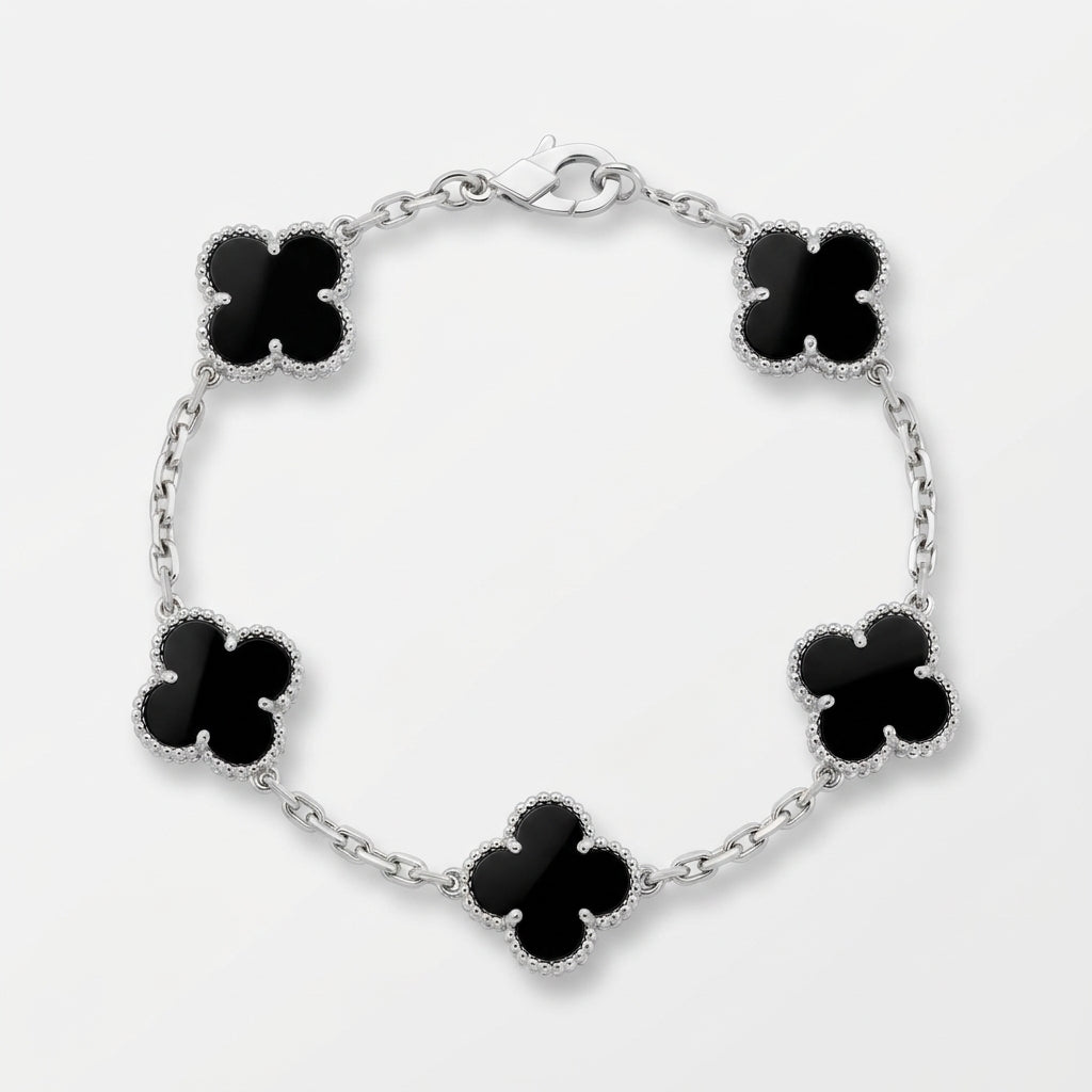 Pulsera trébol plateado negro