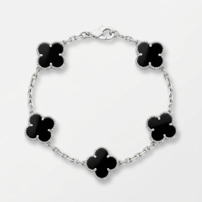 Pulsera trébol plateado negro
