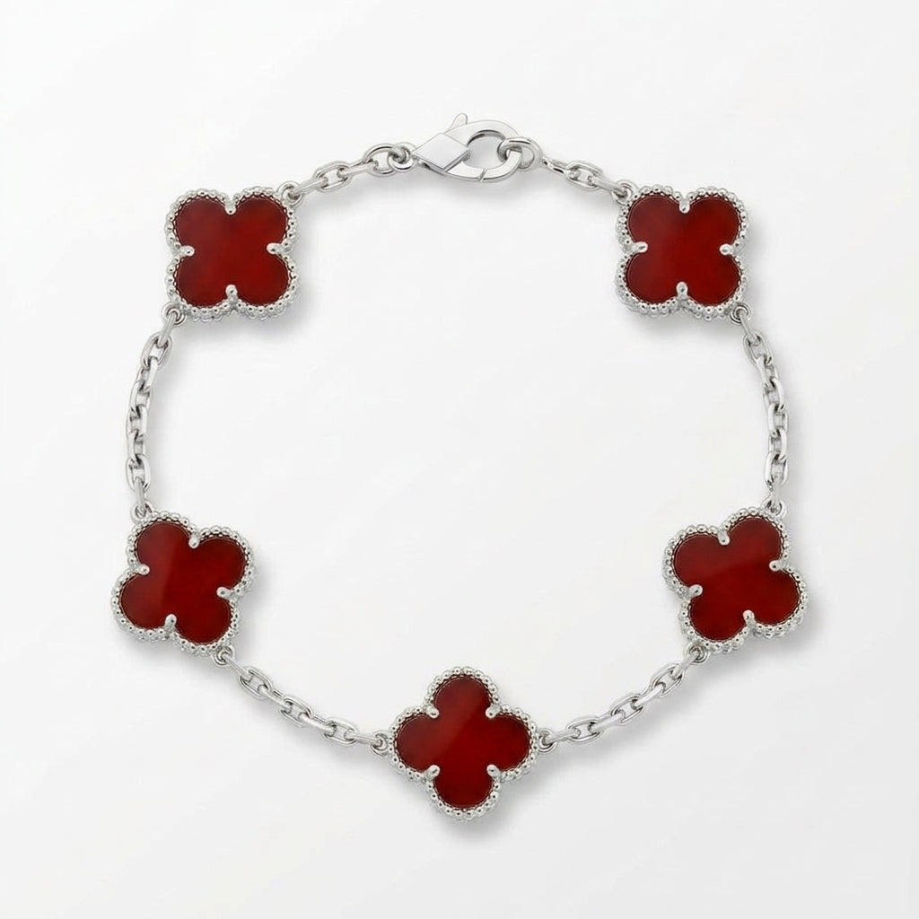 Pulsera trébol plateado rojo
