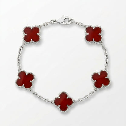 Pulsera trébol plateado rojo