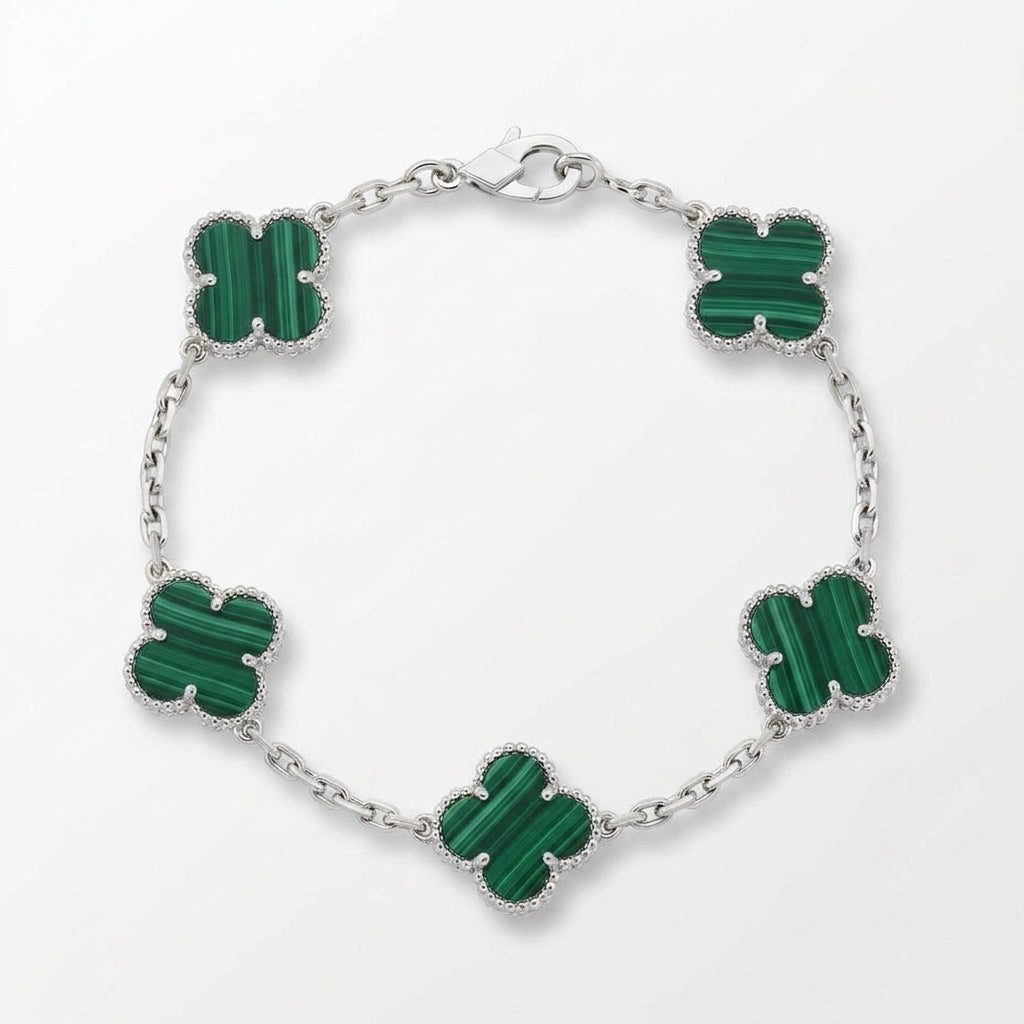 Pulsera trébol plateado verde