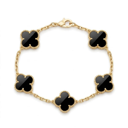 Pulsera trebol de cuatro hojas en negro y dorado